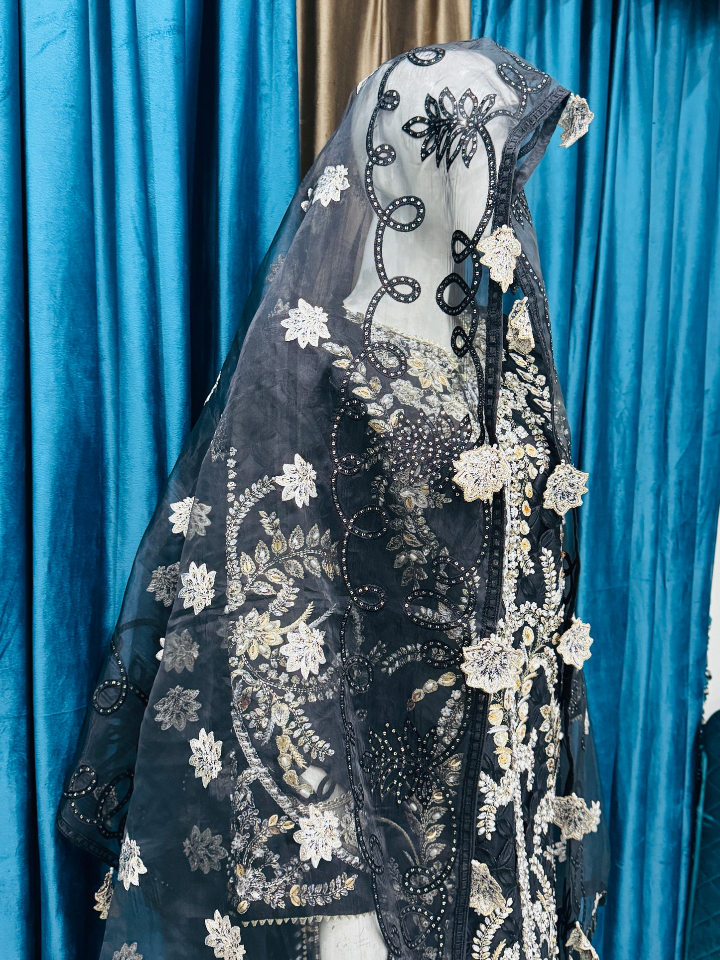 Luxury Black Embroidered Bridal